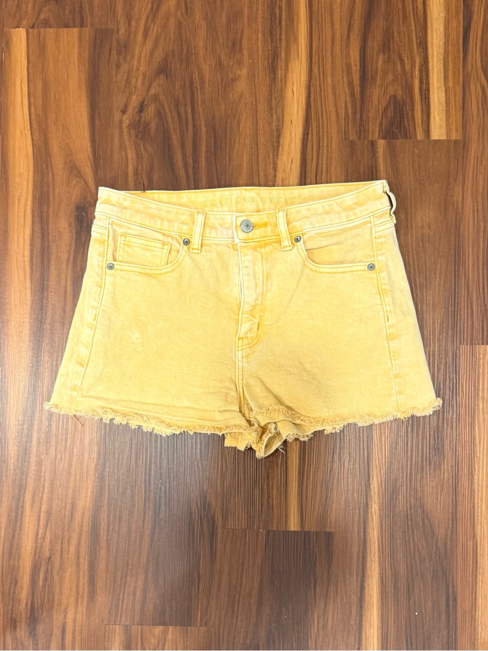 American Eagle Yellow Denim Cut Off Stretch Shorts Size 4